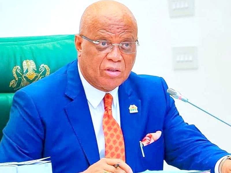 Akwa Ibom Governor Umo Eno addressing public servants during a state government event.