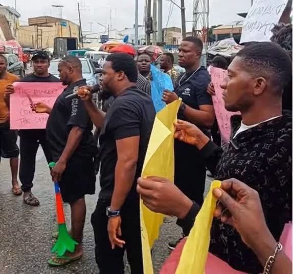 Traders protest against the alleged involvement of Chinese nationals in retail trading at the Lagos Trade Fair Complex.