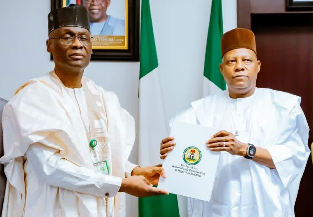 Vice President Kashim Shettima receiving the National Hajj Commission of Nigeria’s 2026 Hajj operations report in Abuja.