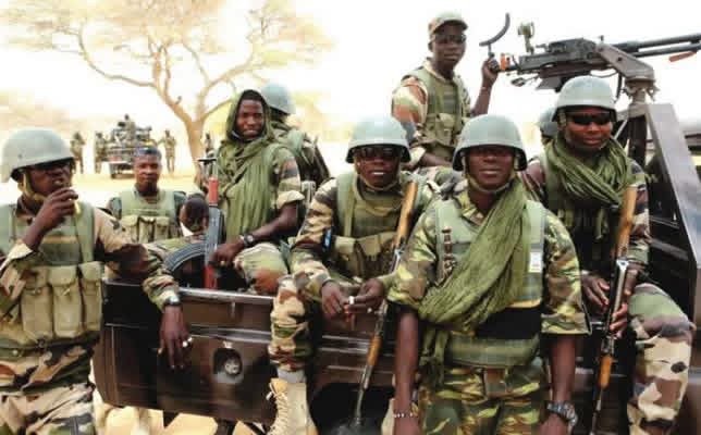 Nigerian military troops conducting a security operation in Plateau State following intelligence on suspected kidnapping activities.