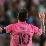 Lionel Messi celebrates after scoring a free-kick for Inter Miami against San Diego FC in Major League Soccer.