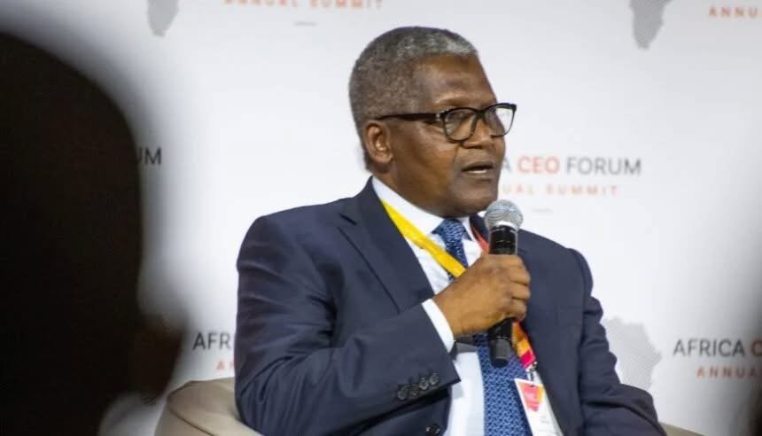 Aliko Dangote at the launch of the Dangote Petroleum Refinery initial public offering in Lagos, Nigeria.