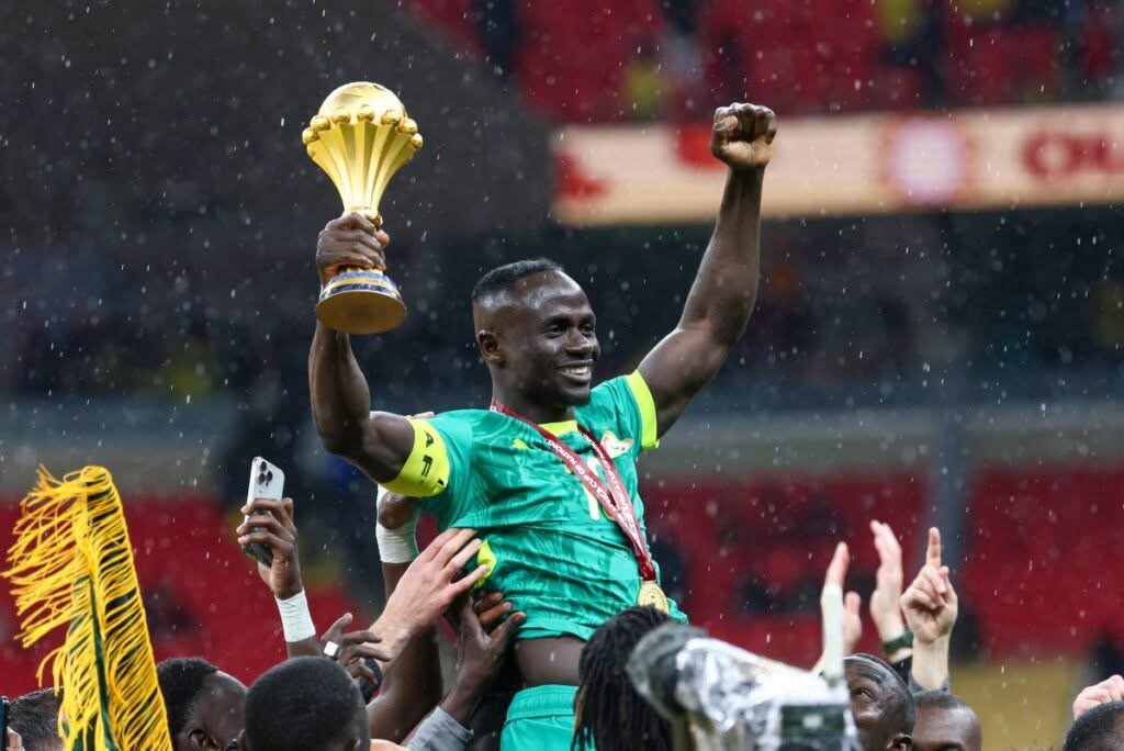 Senegalese footballer Sadio Mané at the launch of his SM10 Agro mango processing project in Bambali.