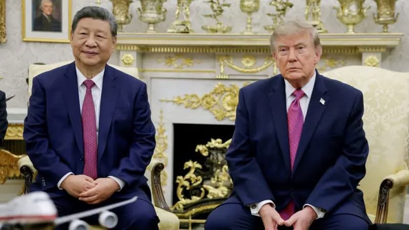 US President Donald Trump welcoming Chinese President Xi Jinping during a state visit to the White House in Washington.