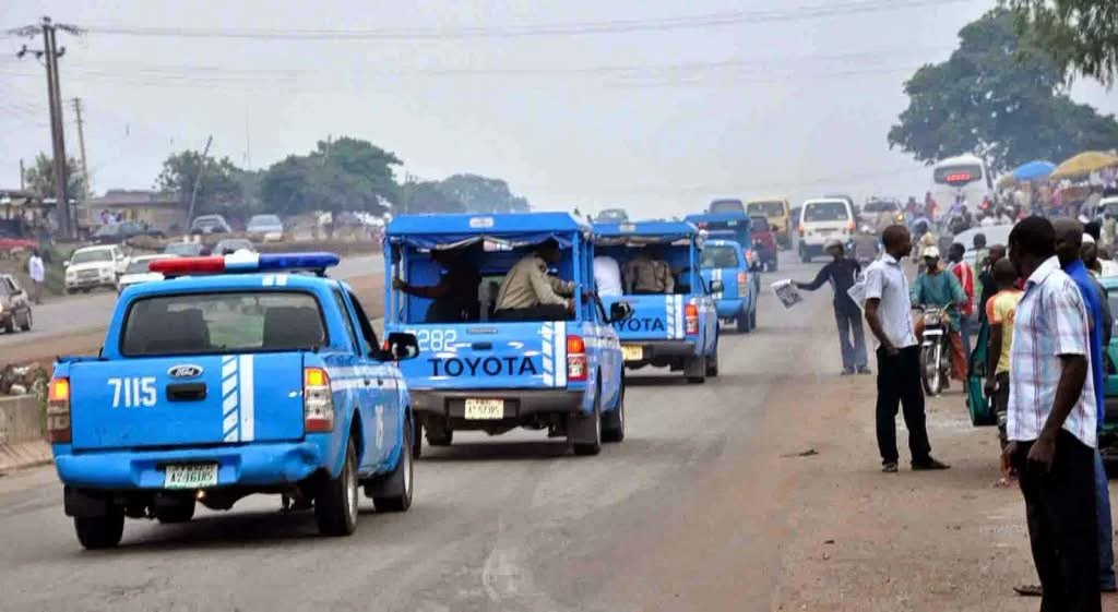 FRSC personnel monitor motorists and traffic during increased political campaign activities in Nigeria.