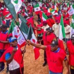 Nigeria Labour Congress workers protesting at the Delta State Secretariat in Asaba after the death of deputy director Unity Ekpevbughe Adeda.