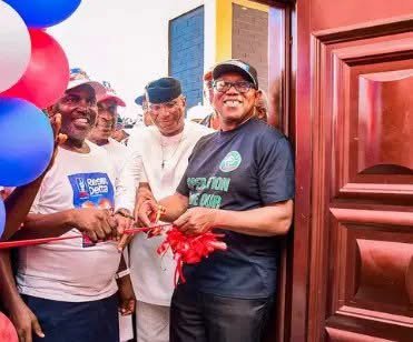 Peter Obi addresses supporters during the inauguration of the Nigeria Democratic Congress campaign headquarters in Asaba, Delta State.