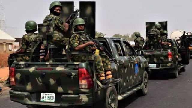 Nigerian Army troops conducting an Operation Whirl Stroke security operation in Benue State.