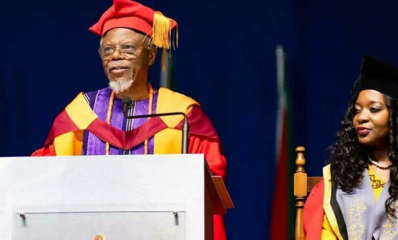 Professor Toyin Falola and Oba Saka Matemilola, the Olowu of Owu Kingdom, discussing traditional institutions and chieftaincy in Nigeria.