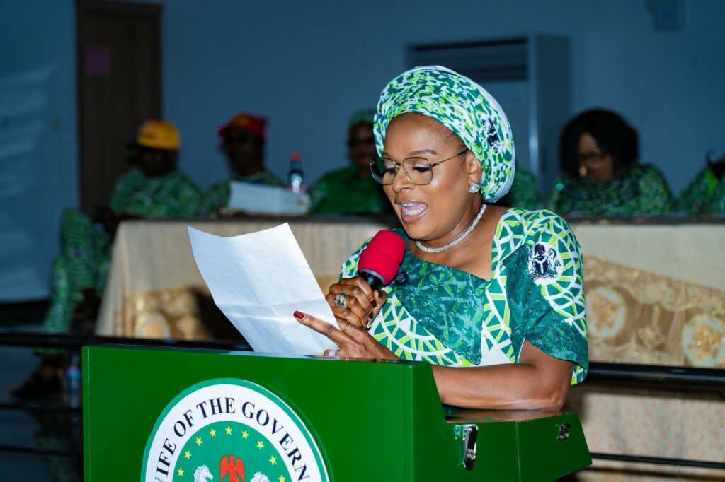 Dr Nonye Soludu making a speech in a meeting