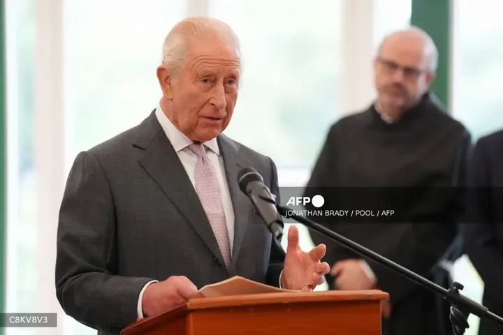King Charles III addresses AI industry leaders during a technology summit at Dumfries House in Scotland