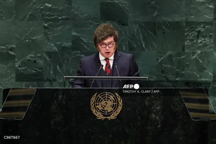 Javier Milei speaking at the United Nations General Assembly as Argentina renews its sovereignty claim over the Falkland Islands.