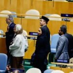 Israeli Prime Minister Benjamin Netanyahu addresses the 81st UN General Assembly as dozens of delegates walk out of the chamber.