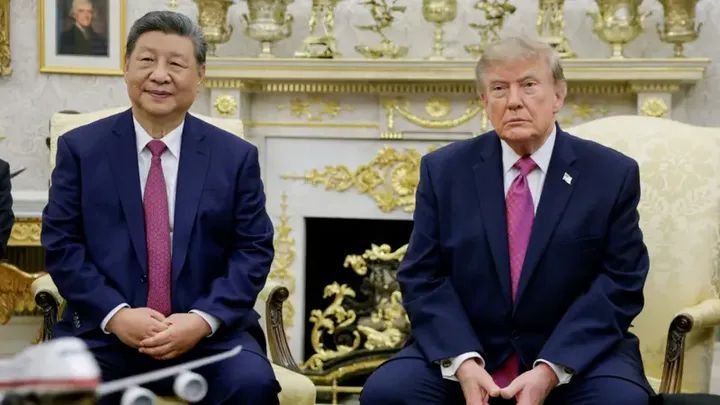 US President Donald Trump and Chinese President Xi Jinping meet during US-China summit discussions on artificial intelligence and technology.