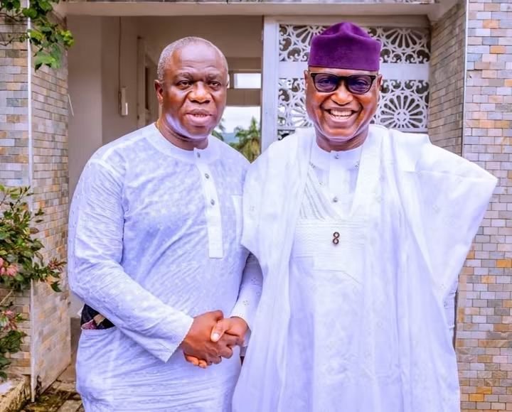Oluwole Oluyede and Ekiti State Governor Biodun Oyebanji during a political engagement ahead of the 2027 elections.