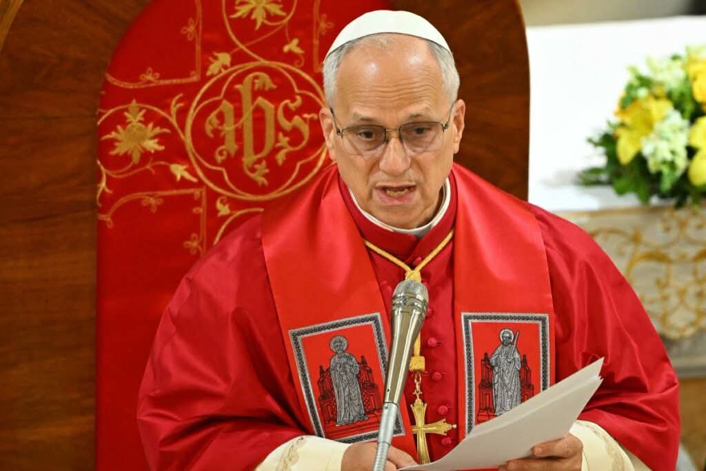 Pope Leo XIV meeting survivors of clerical sexual abuse during his visit to Lourdes, France.