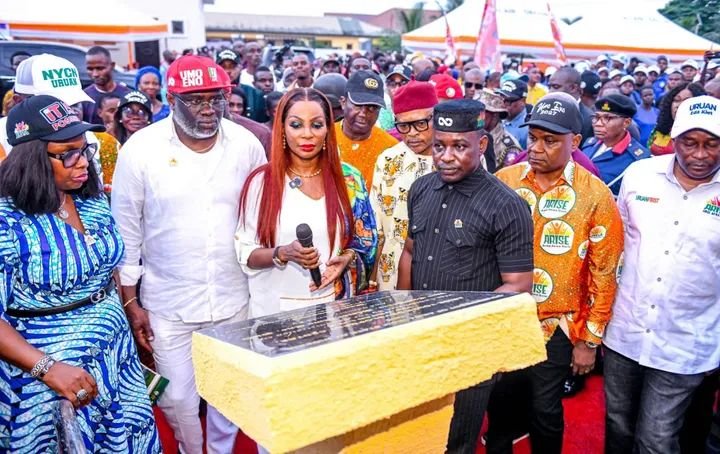 Governor Umo Eno at the ARISE Youth Development Centre project in Uruan, Akwa Ibom State.