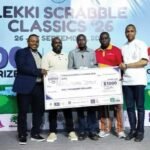 Abdulmumeen Jimoh celebrates after retaining the Lekki Scrabble Classics Division A title in Lagos.