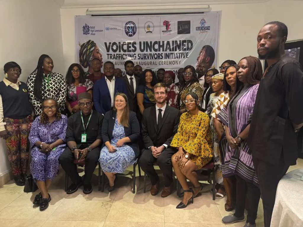 Nigerian trafficking survivors and anti-trafficking stakeholders during a strategic engagement in Abuja on survivor participation in human trafficking prevention and policy.