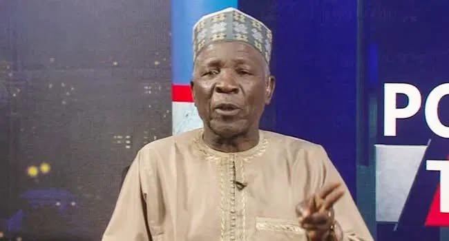 Buba Galadima speaking during a television interview about President Bola Tinubu, northern insecurity and the 2027 Nigerian presidential election.