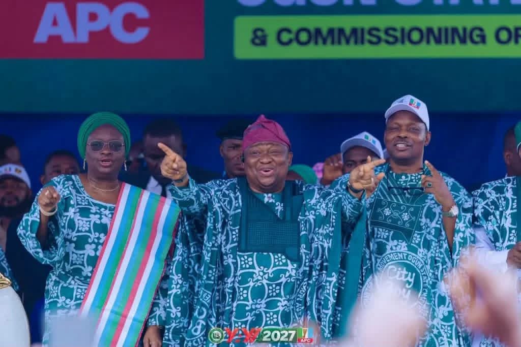Senator Solomon Olamilekan Adeola, popularly known as Yayi, speaks during APC political mobilisation in Ogun State ahead of the 2027 elections.