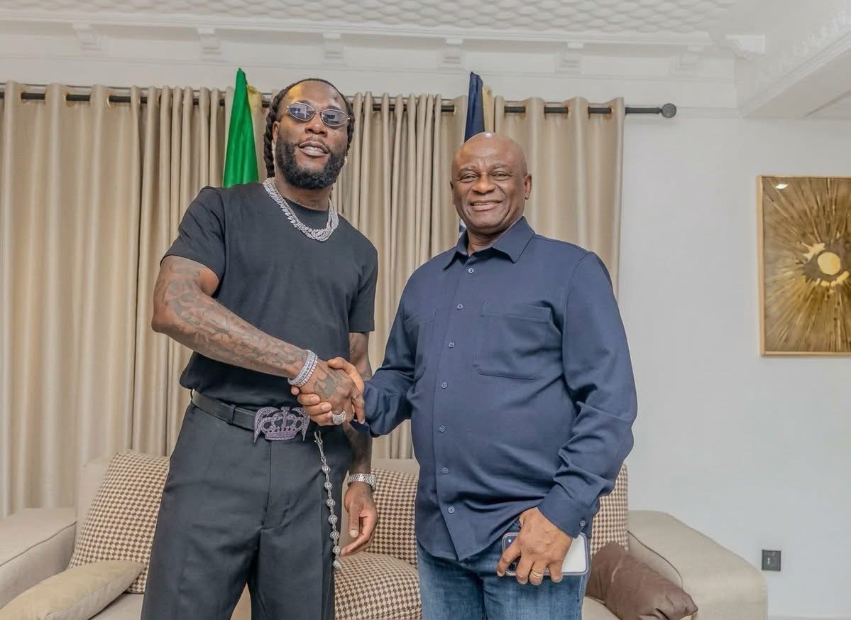 Inspector-General of Police Olatunji Disu meets Burna Boy in Lagos to discuss using Nigeria’s creative industry to rebuild trust between police and young Nigerians.