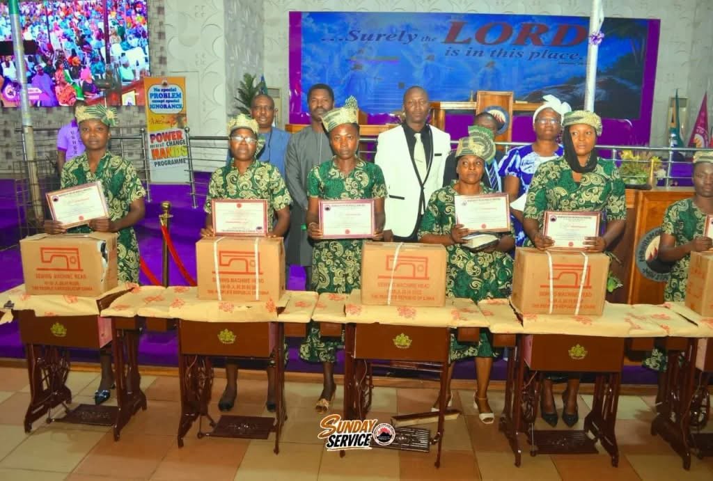 Mountain of Fire and Miracles Ministries community empowerment initiative in Akure, Ondo State, supporting women with sewing machines and pupils with scholarships.