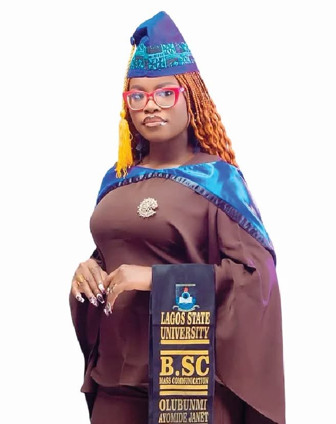 Ayomide Olubunmi, a Lagos State University first-class graduate with a CGPA of 4.77, whose journey from street hawking and financial hardship to academic achievement highlights the importance of educational opportunities in Nigeria.