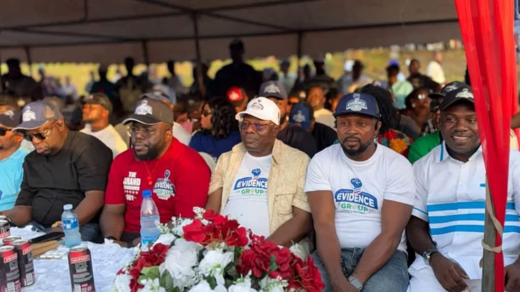 Evidence Group youth supporters at an APC political mobilisation event in Cross River State campaigning for Bola Tinubu and Bassey Otu ahead of the 2027 elections.