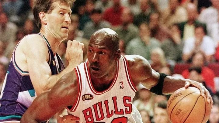 Michael Jordan wearing a Chicago Bulls No. 23 jersey during the 1998 NBA Finals
