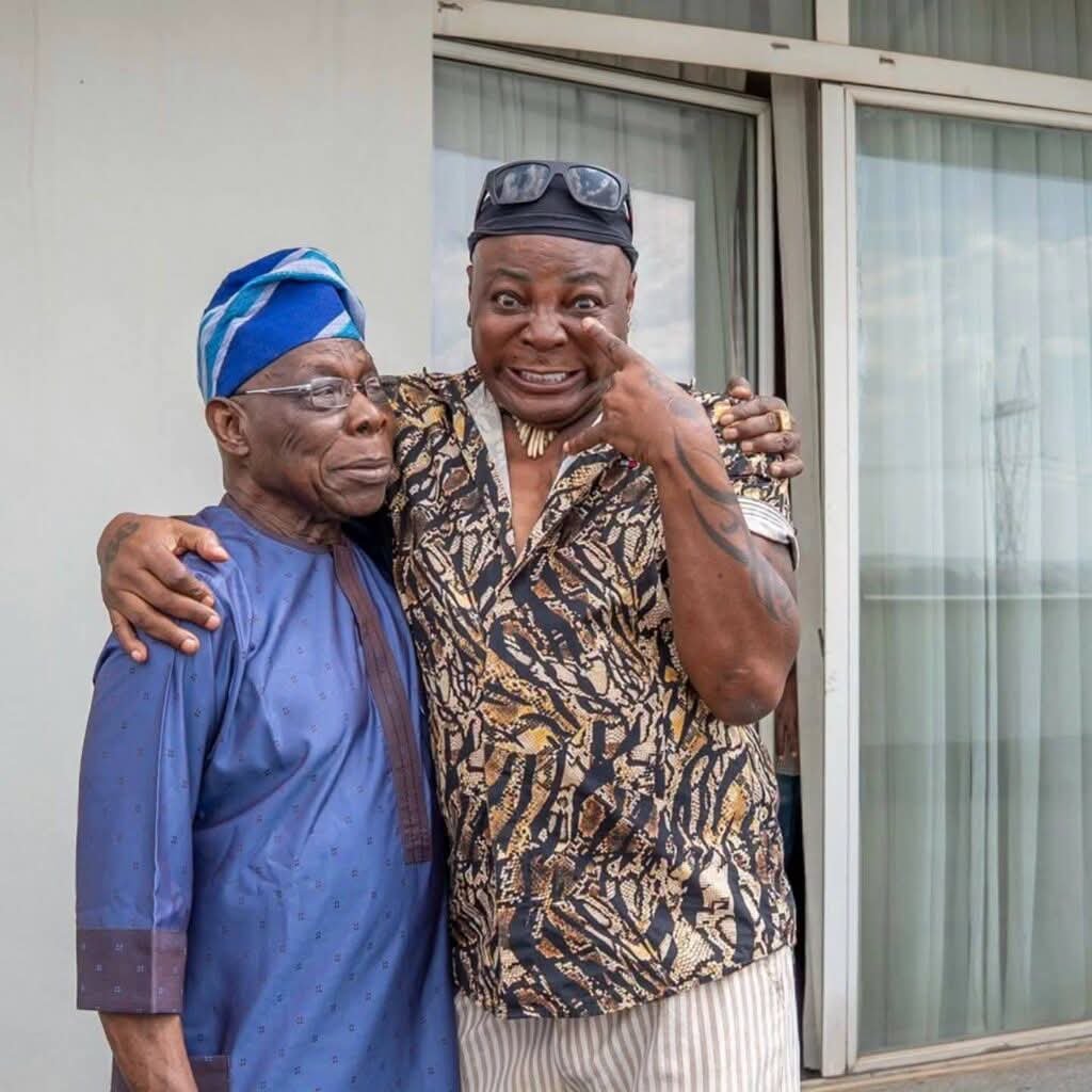 Charly Boy and former President Olusegun Obasanjo at the London launch of Charly Boy’s memoir 999.