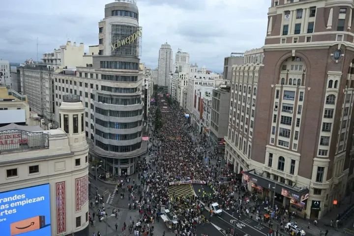 Tens of thousands of protesters march through Madrid, Spain, demanding affordable housing and stronger tenant protections amid the country’s housing crisis.