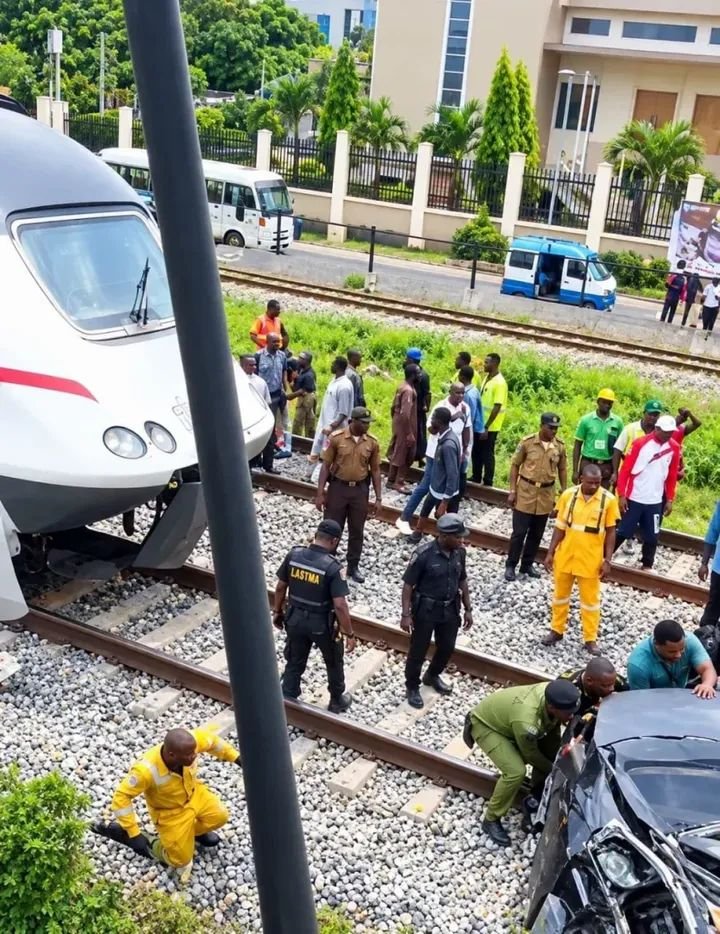Train collision with a Honda car at the PWD railway crossing in Lagos, where a 55-year-old motorist reportedly escaped unhurt.